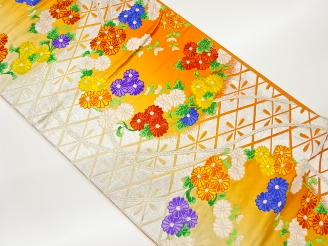 JAPANESE FUKURO OBI / WOVEN KIKU & RHOMBUS
